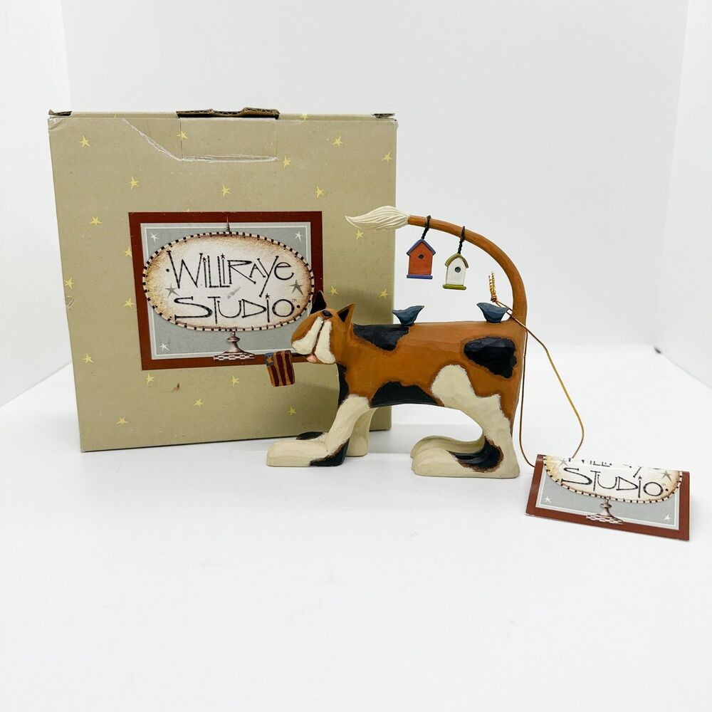 NIB Vintage Williraye Studio Cat Figurine Bird House Flag